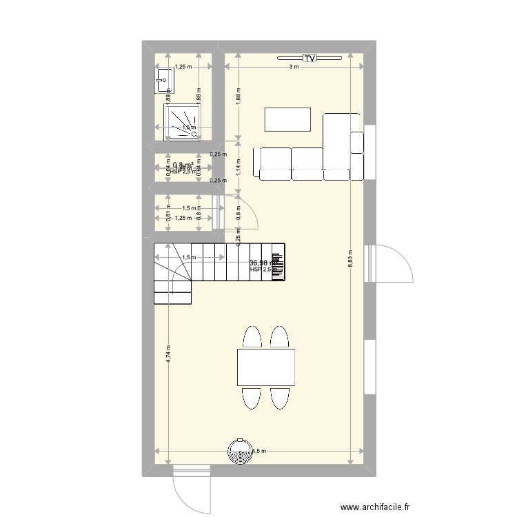 MAISON. Plan de 2 pièces et 38 m2