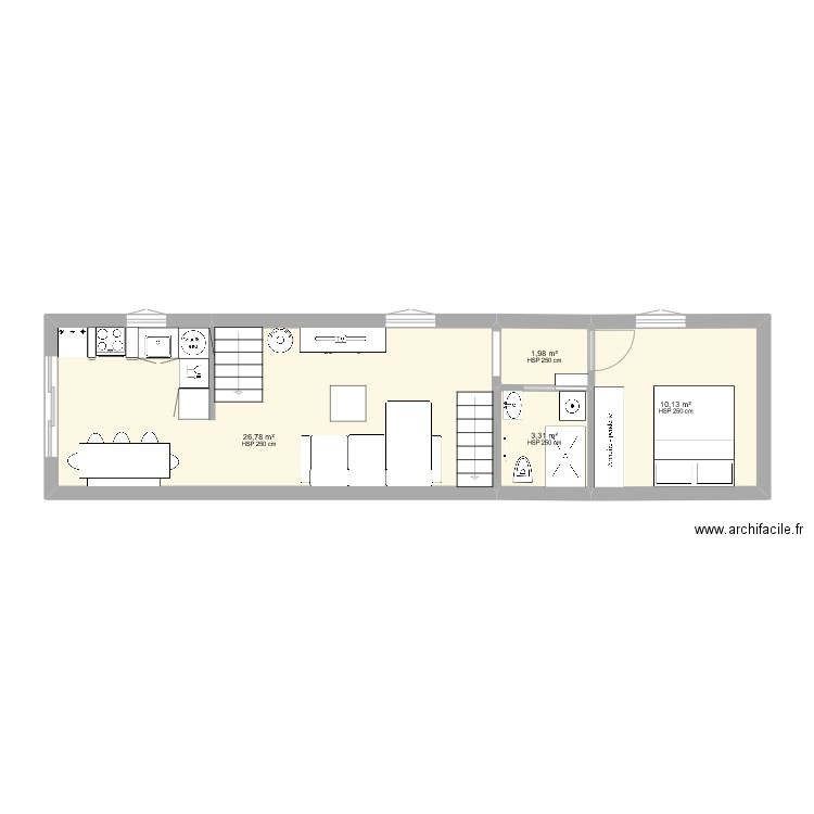 Maison projetee. Plan de 4 pièces et 42 m2