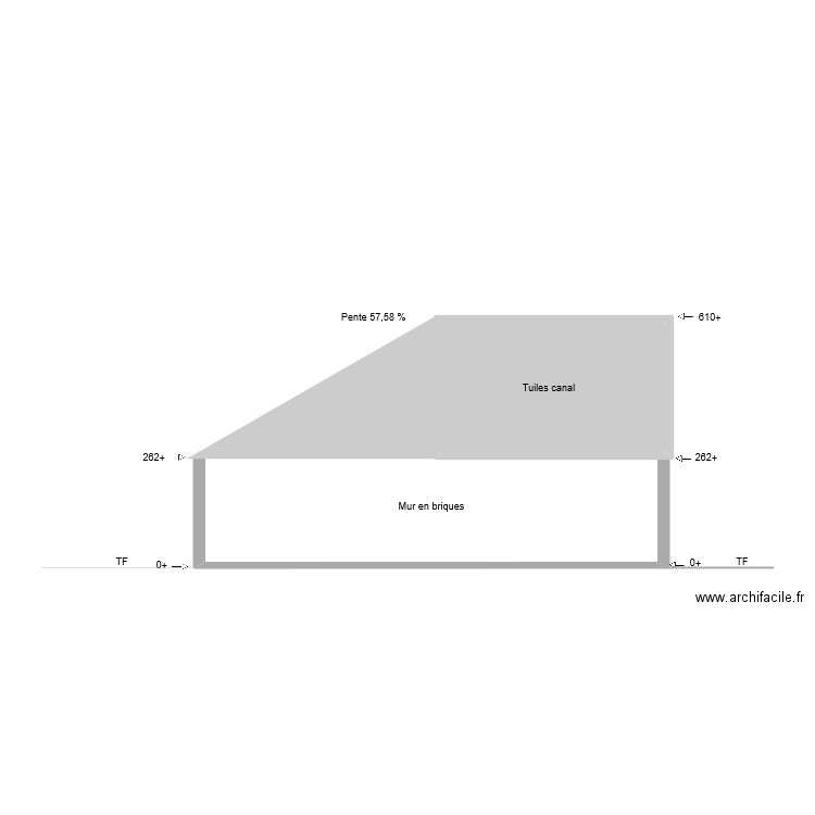 Plan de facade Est 2-1existant. Plan de 1 pièce et 16 m2