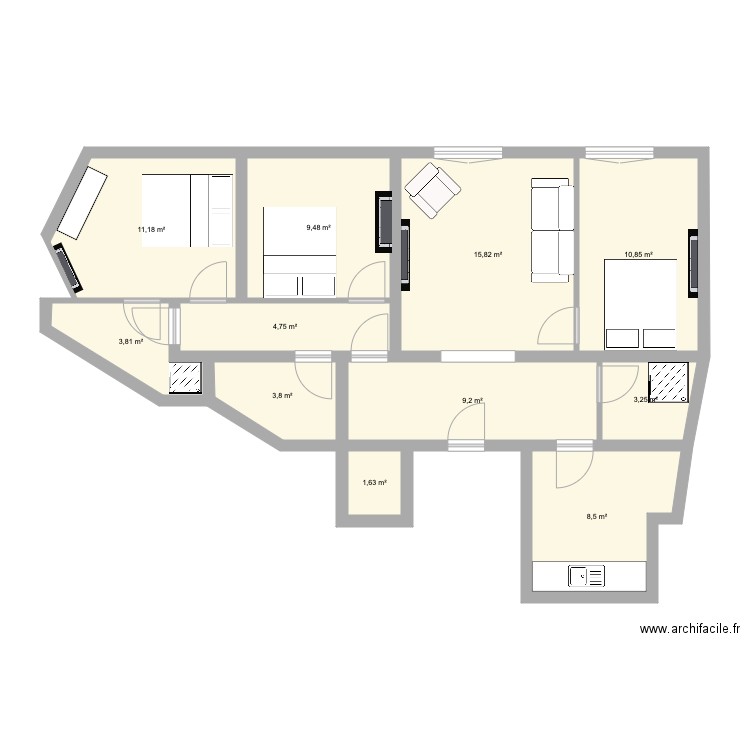 Boulogne Appart Coloc V1. Plan de 11 pièces et 82 m2