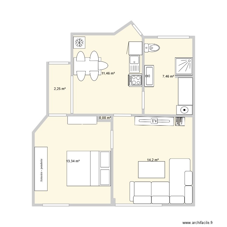 version 1bis. Plan de 6 pièces et 49 m2