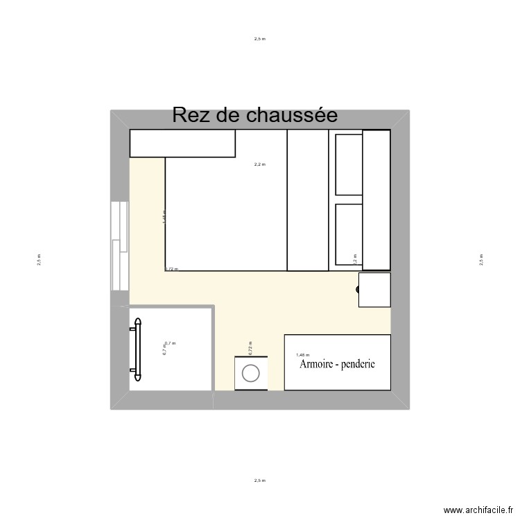 Etage. Plan de 2 pièces et 5 m2