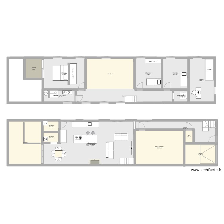 SSC DOUBLE NIVEAU. Plan de 18 pièces et 268 m2