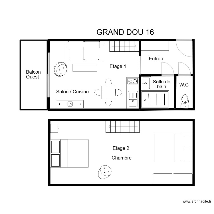 GDOU016. Plan de 5 pièces et 50 m2