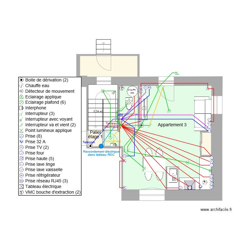 Cablage electrique App 3 Etage 1. Plan de 0 pièce et 0 m2