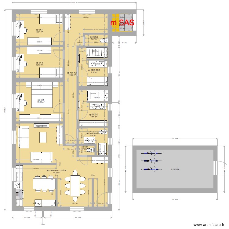 abri et grand appart 3 ch décalé. Plan de 0 pièce et 0 m2