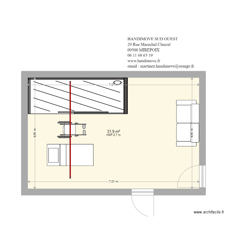 RIGER. Plan de 1 pièce et 32 m2