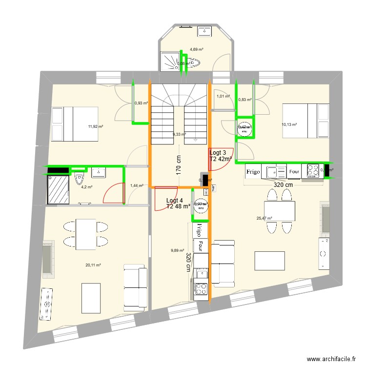 Cabinet EDL R+1. Plan de 63 pièces et 404 m2
