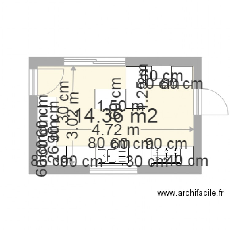 CUISINE. Plan de 1 pièce et 14 m2