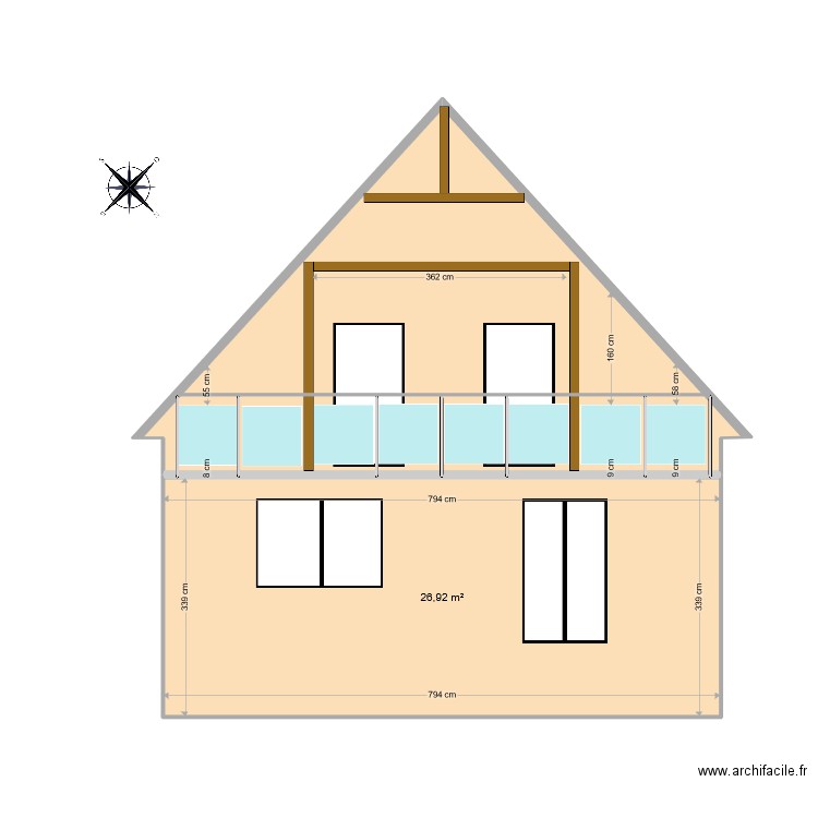 Facade BALCON ESSAI 2e. Plan de 2 pièces et 51 m2