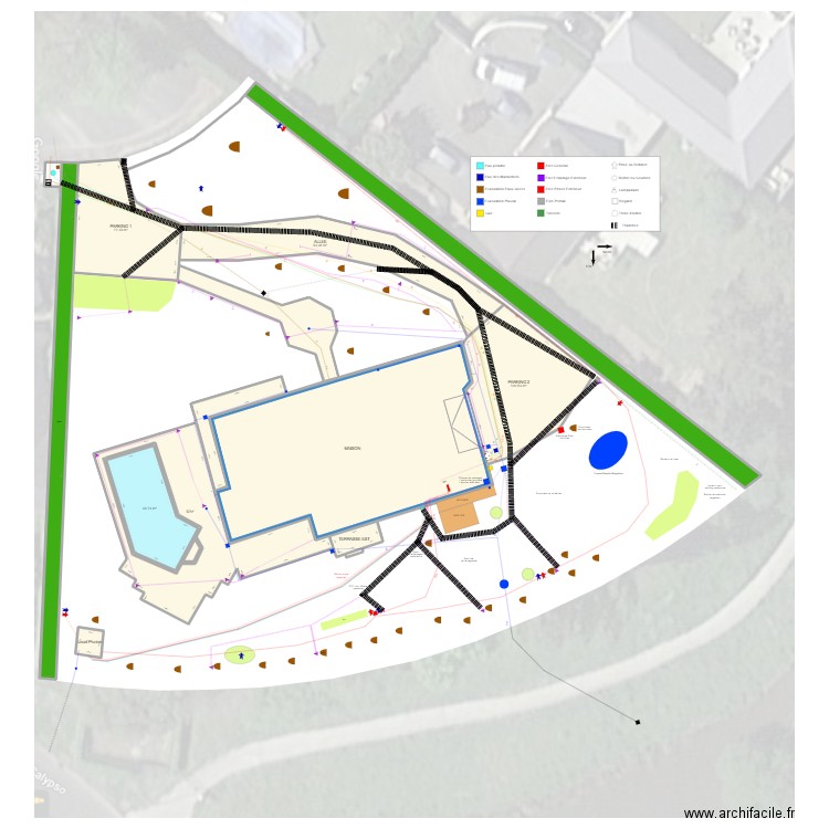 Extérieurs - Projet. Plan de 14 pièces et 1163 m2