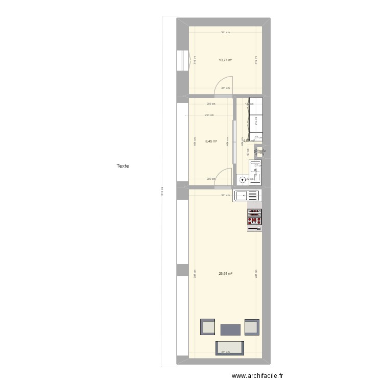 1er étage cour projet. Plan de 5 pièces et 51 m2