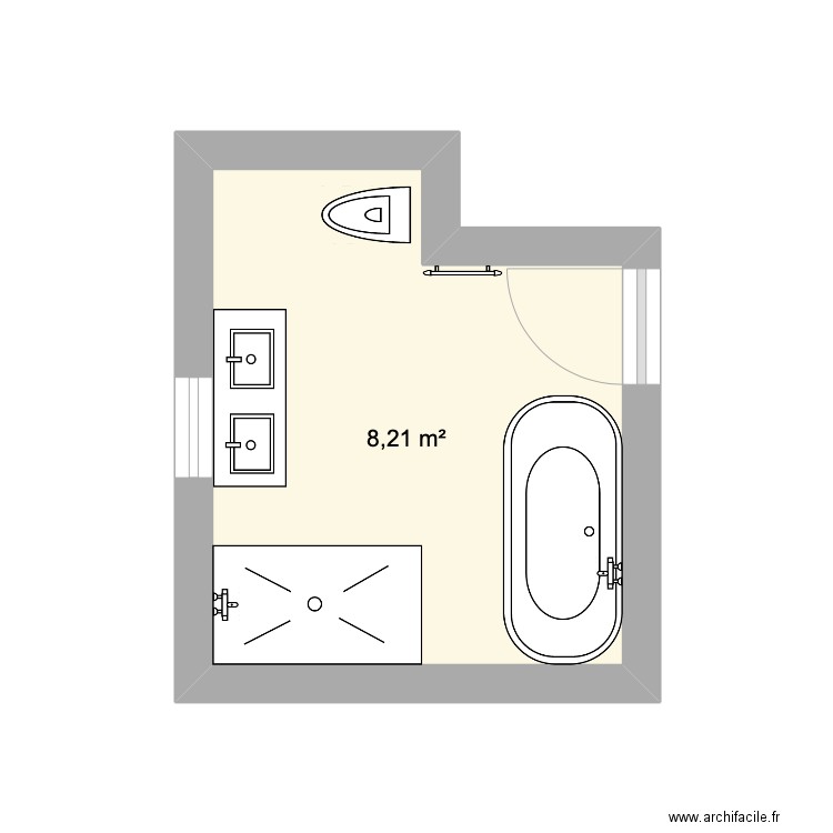 Projet 3 Salle de bains BAS. Plan de 1 pièce et 8 m2