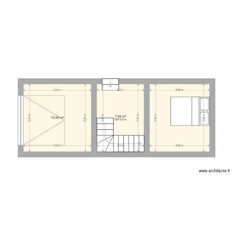 DE MOUXY mezzanine 2. Plan de 3 pièces et 28 m2