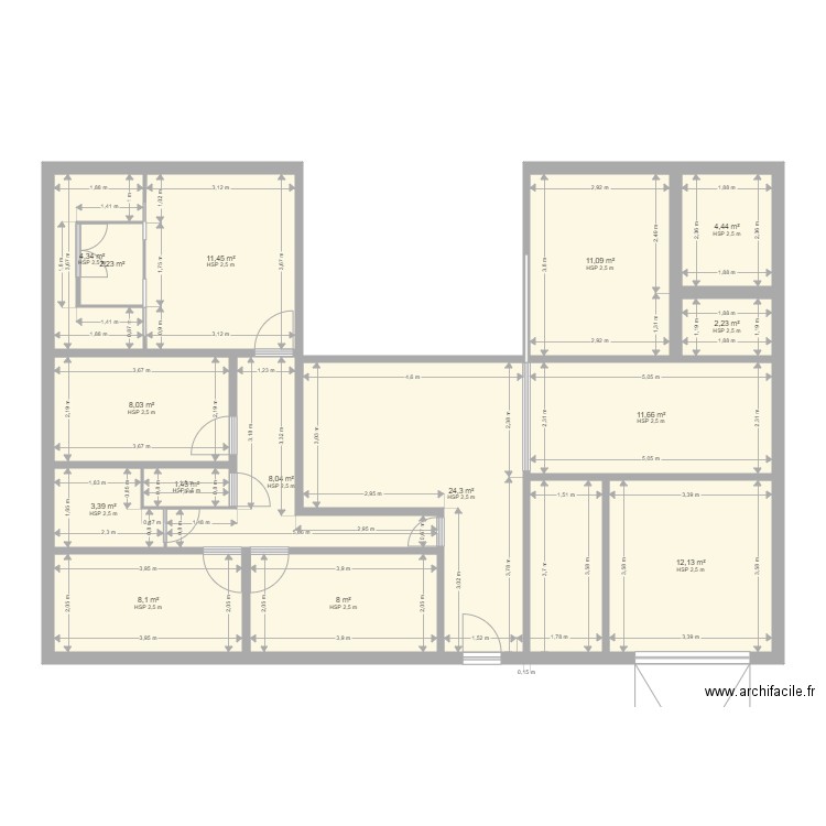 projet maison U. Plan de 15 pièces et 121 m2