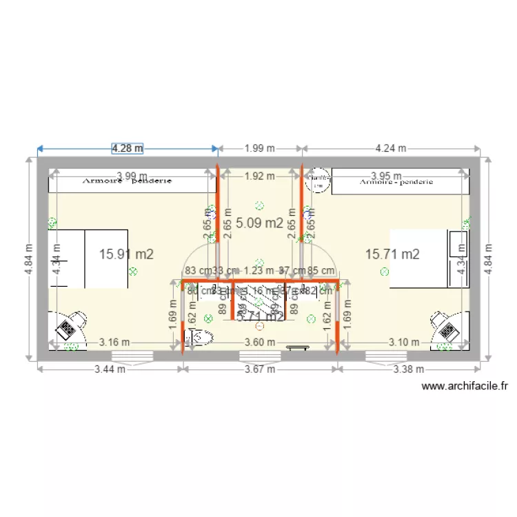 chambre etage. Plan de 