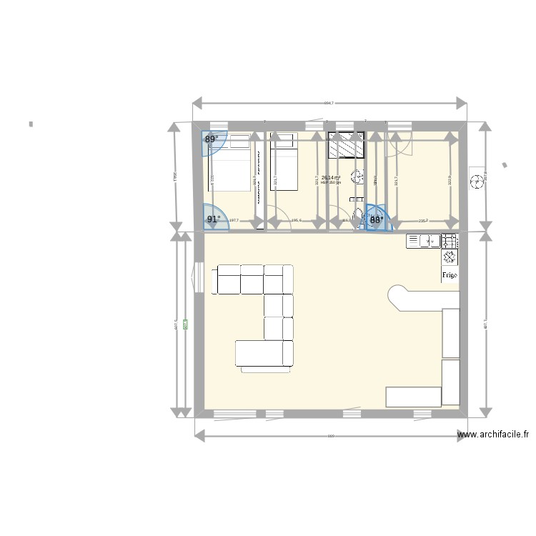 maison1. Plan de 2 pièces et 74 m2