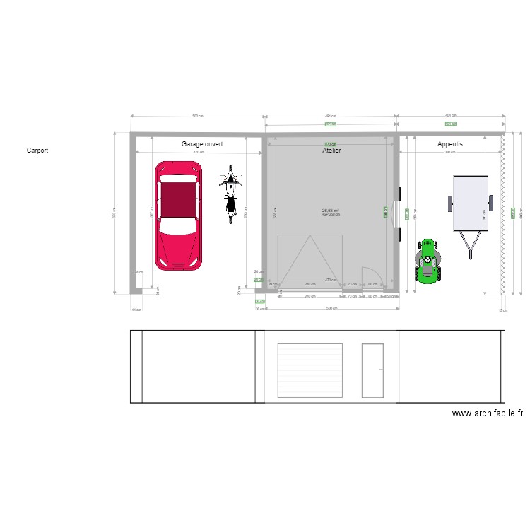 Garage simplifié avec appentis. Plan de 0 pièce et 0 m2