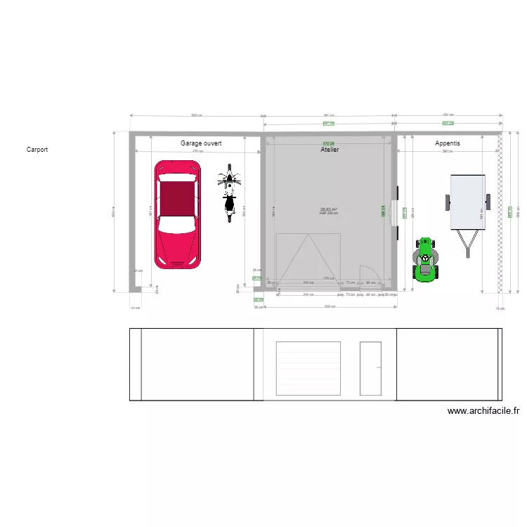 Garage simplifi&eacute; avec appentis. Plan de 