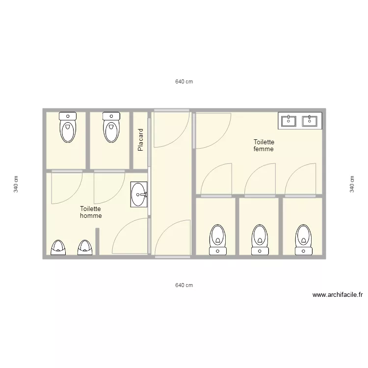 Sanitaire salle s&eacute;minaire. Plan de 