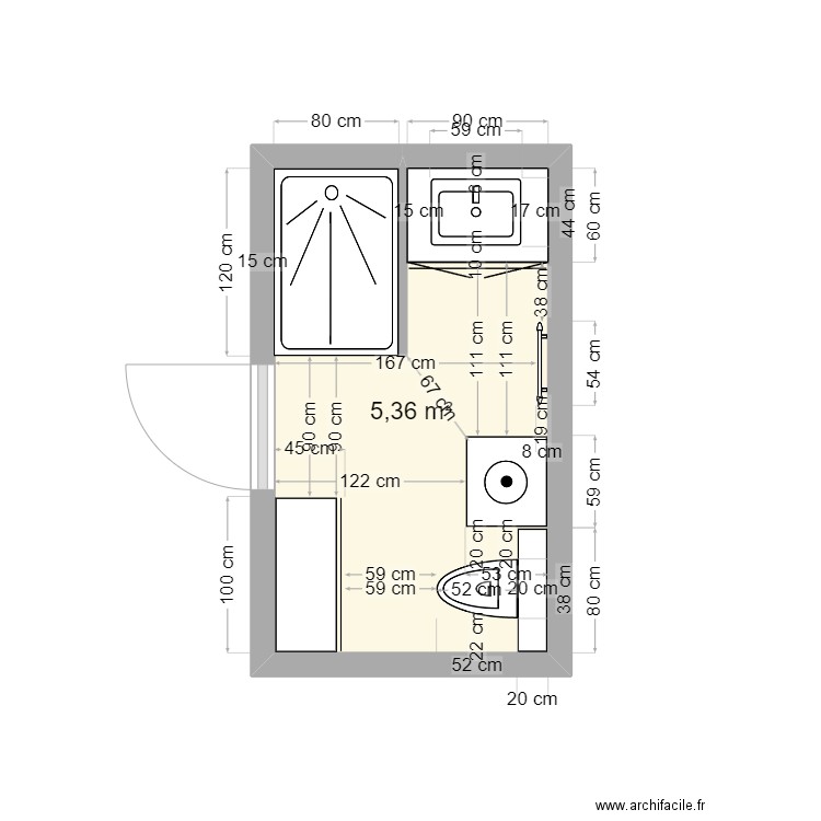 Salle de bain PM 2. Plan de 1 pièce et 5 m2
