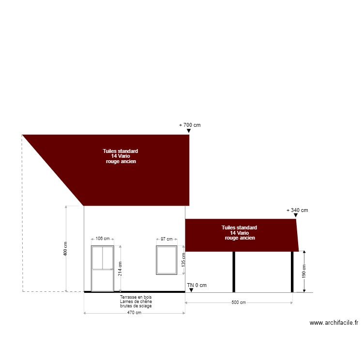 Façade sud est après travaux. Plan de 0 pièce et 0 m2