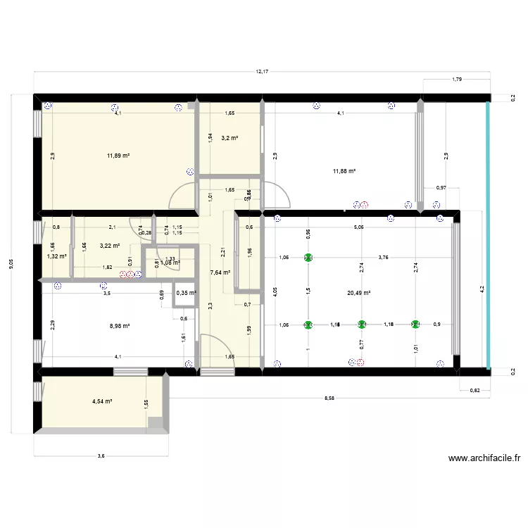 Cuisine. Plan de 12  et 76 m²