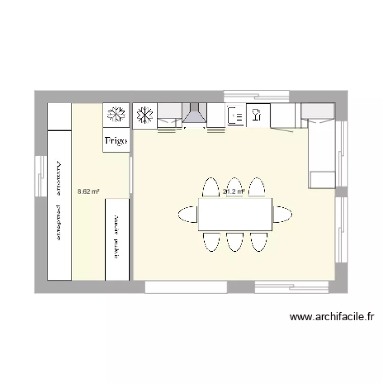 cuisine et cellier. Plan de cuisine et cellier. Plan de