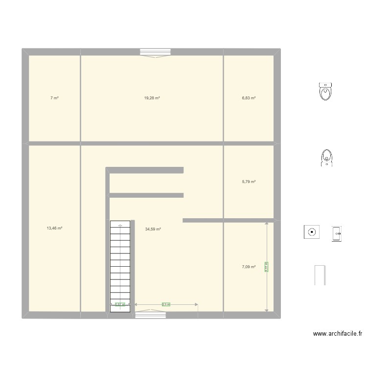 1 ER LE PIN. Plan de 7 pièces et 94 m2