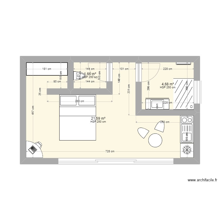 Bungalow - Aigues 2.0. Plan de 3 pièces et 28 m2