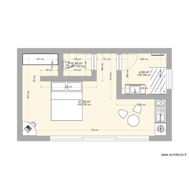 Bungalow - Aigues 2.0. Plan de 3 pièces et 28 m2
