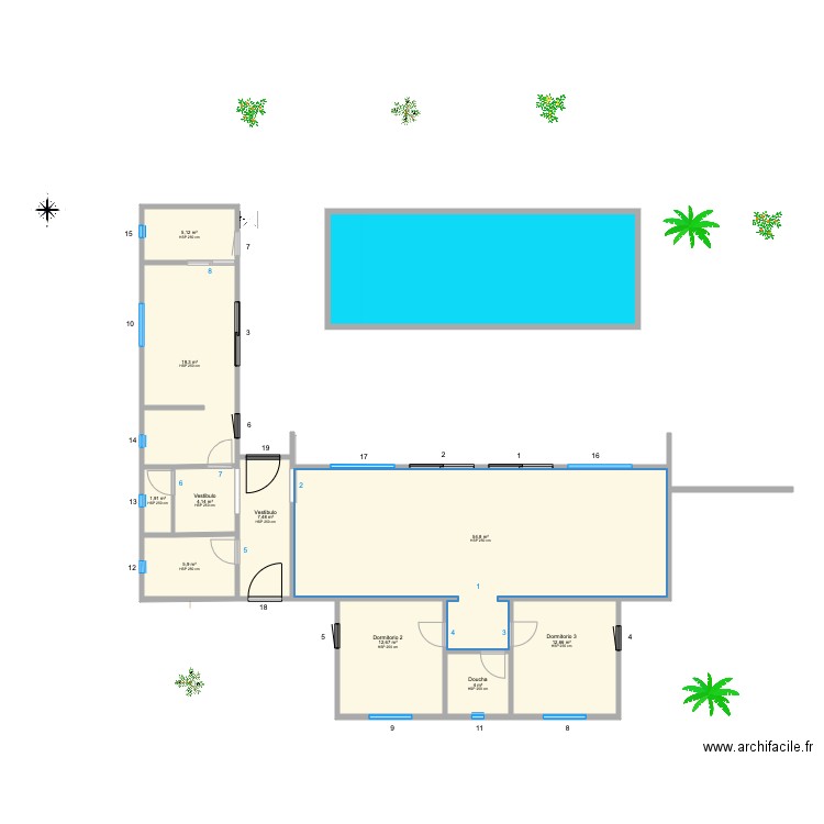 NUMEROTATION MENUISERIE . Plan de 10 pièces et 128 m2