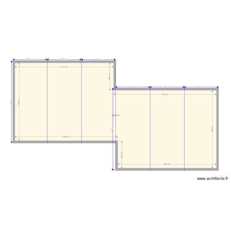 mmm2. Plan de 1 pièce et 83 m2