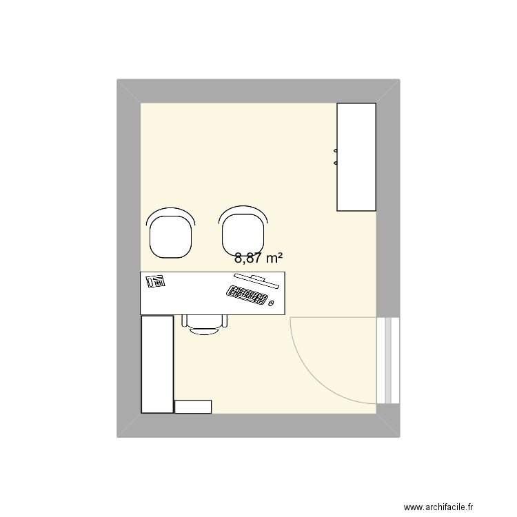 Bureau. Plan de 1 pièce et 9 m2