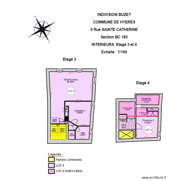 SAINTE CATHERINE ETAGE 3 ET 4. Plan de 18 pièces et 75 m2