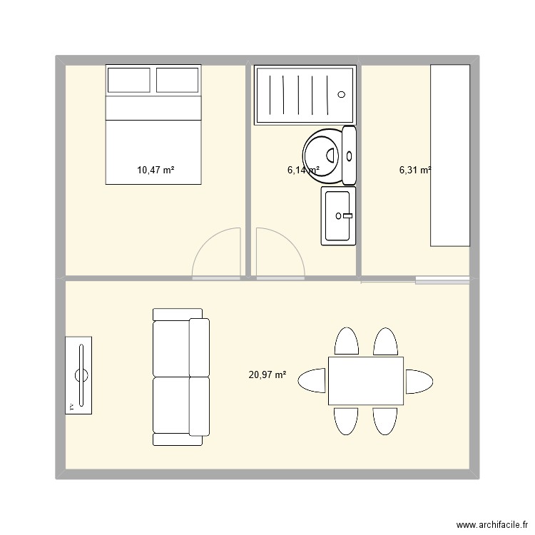 invest2. Plan de 4 pièces et 44 m2