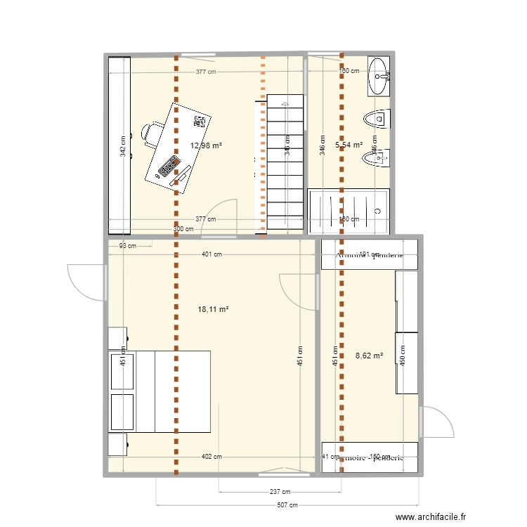 Bussière étage 3A. Plan de 4 pièces et 45 m2