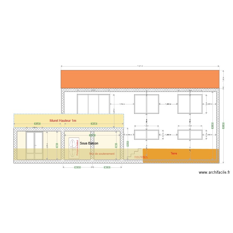 Façade arrière David. Plan de 2 pièces et 15 m2