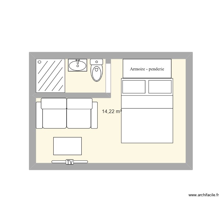 studio 2 avec penderie. Plan de 0 pièce et 0 m2
