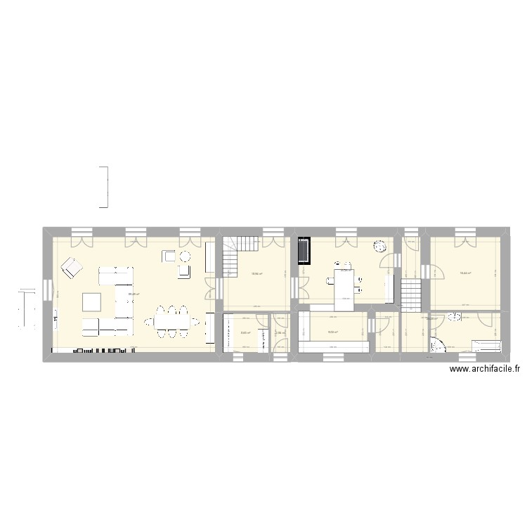 POUILLE   RDC  PROJET 1   . Plan de 8 pièces et 150 m2