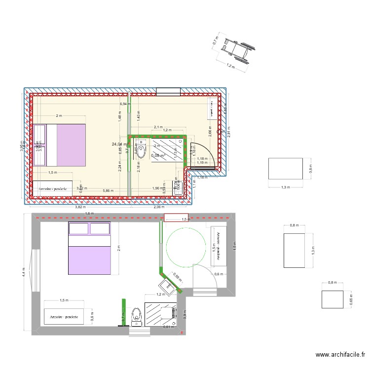 extension 2. Plan de 5 pièces et 24 m2