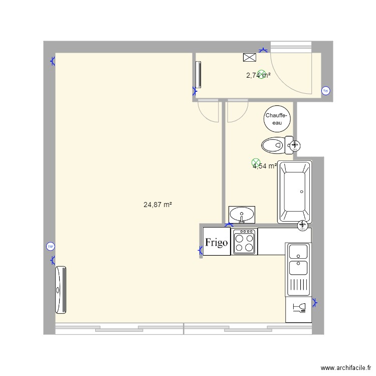 Chateaudouble pu. Plan de 3 pièces et 32 m2