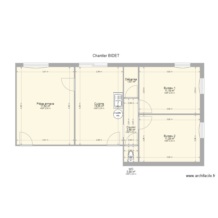 BIDET. Plan de 7 pièces et 60 m2