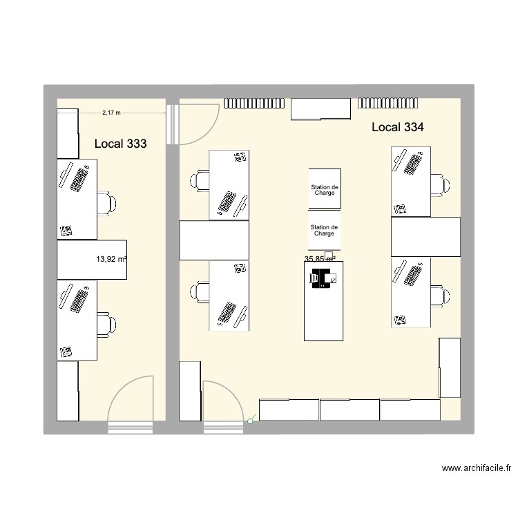 Cyber 333 + 334 bis. Plan de 2 pièces et 50 m2
