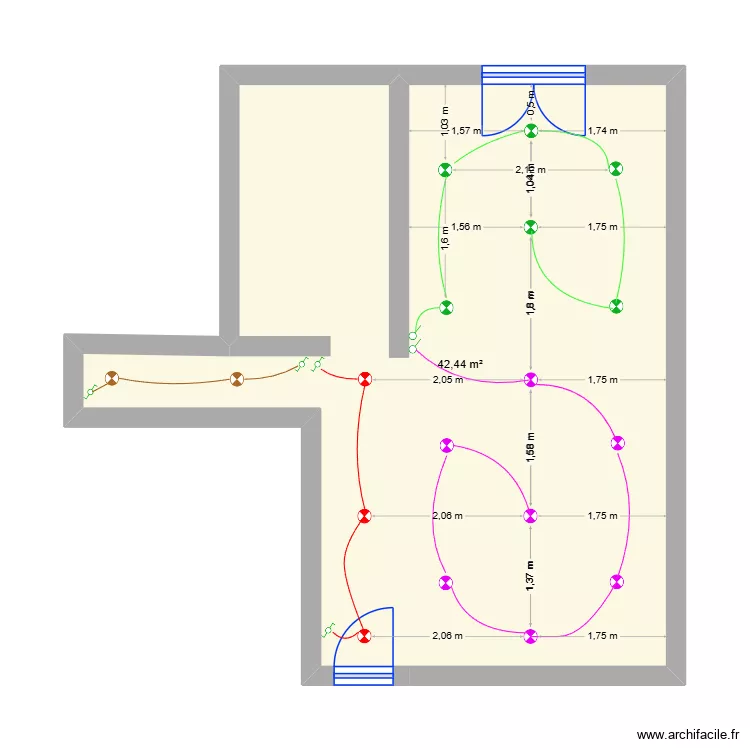 salmon. Plan de 1  et 42 m²
