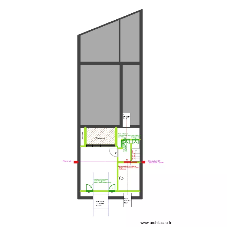 BAUCQ 77 4e &eacute;tage Placement portes. Plan de 9  et 91 m²