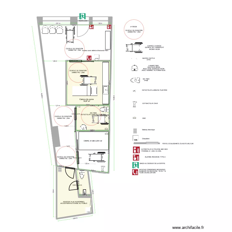 INSTITUT d&eacute;finitif 1 incendie. Plan de 4  et 24 m²