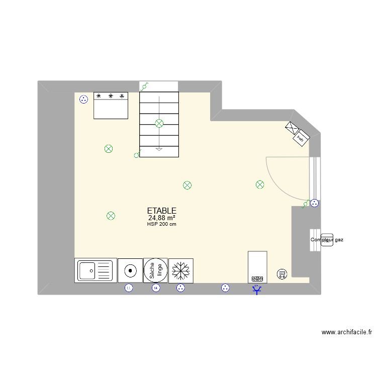 ETABLE ELECTRICITE CIBLE. Plan de 1 pièce et 25 m2