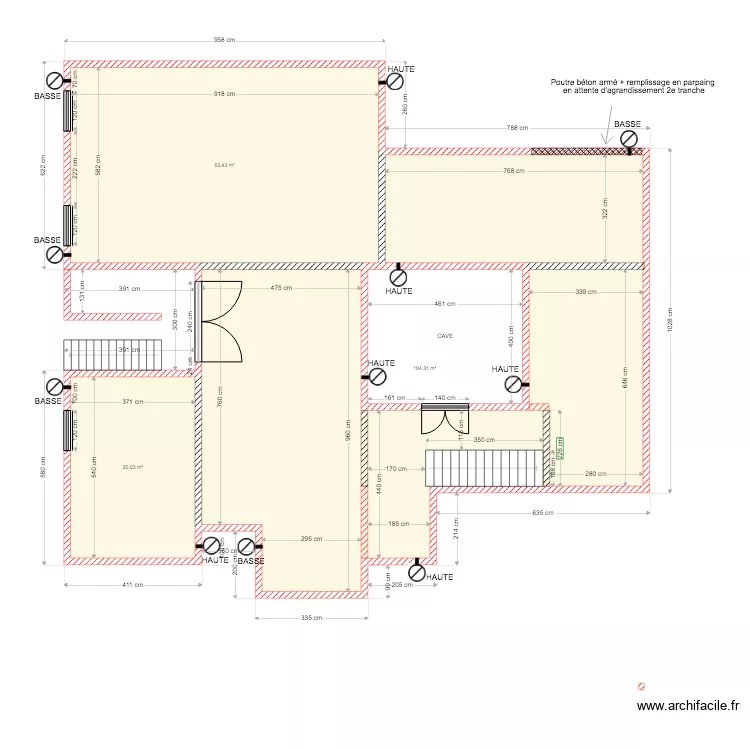 GUEUX SOUS SOL VENTILATIONS ET COUR ANGLAISES. Plan de 