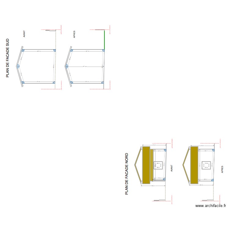 AVANT APRES Façade nord sud. Plan de 0 pièce et 0 m2